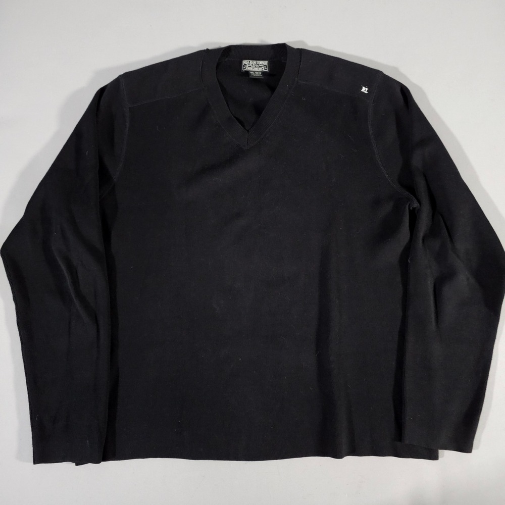 Polo Jeans Co Ralph Lauren V-Neck Sweater Mens XXL Black Cotton RL Logo